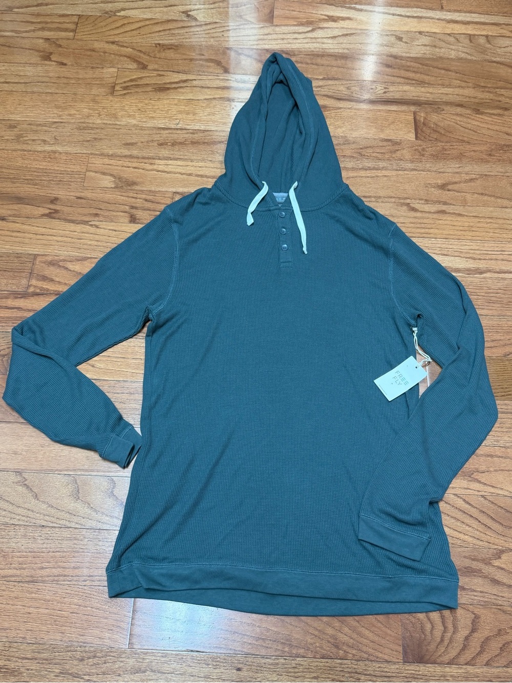 Free Fly Men’s XL Bamboo Waffle Hoodie Lightweight Pullover Midnight (Sage) NWT
